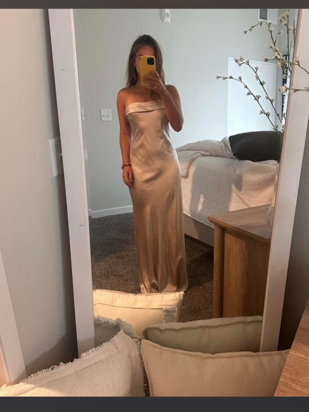 Altar'd State Champagne Satin Strapless Slip Dress